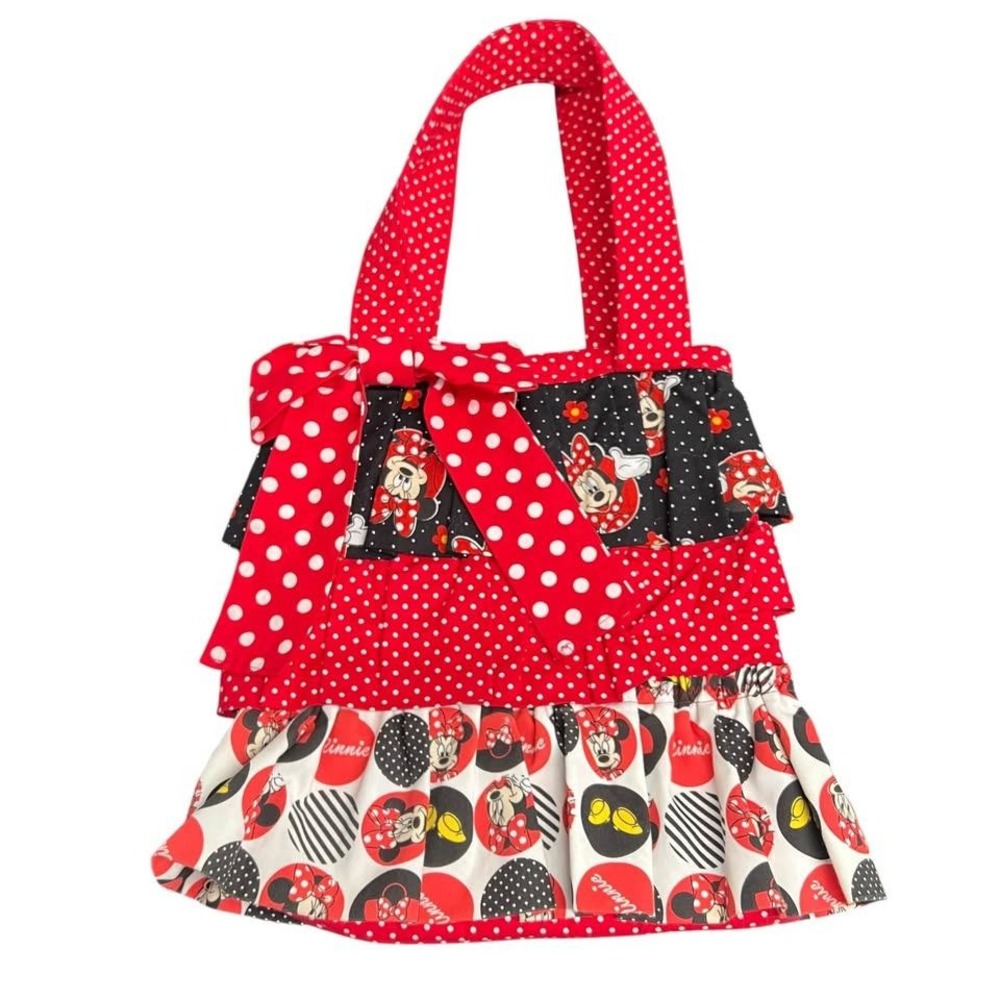 Handmade Disney Minnie Mouse Tote Licensed Fabric Red Black White Polka Dots